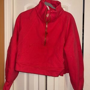 Women's Lululemon Crop Scuba Funnel Neck Coral  Half-Zip Sweater Size M/L